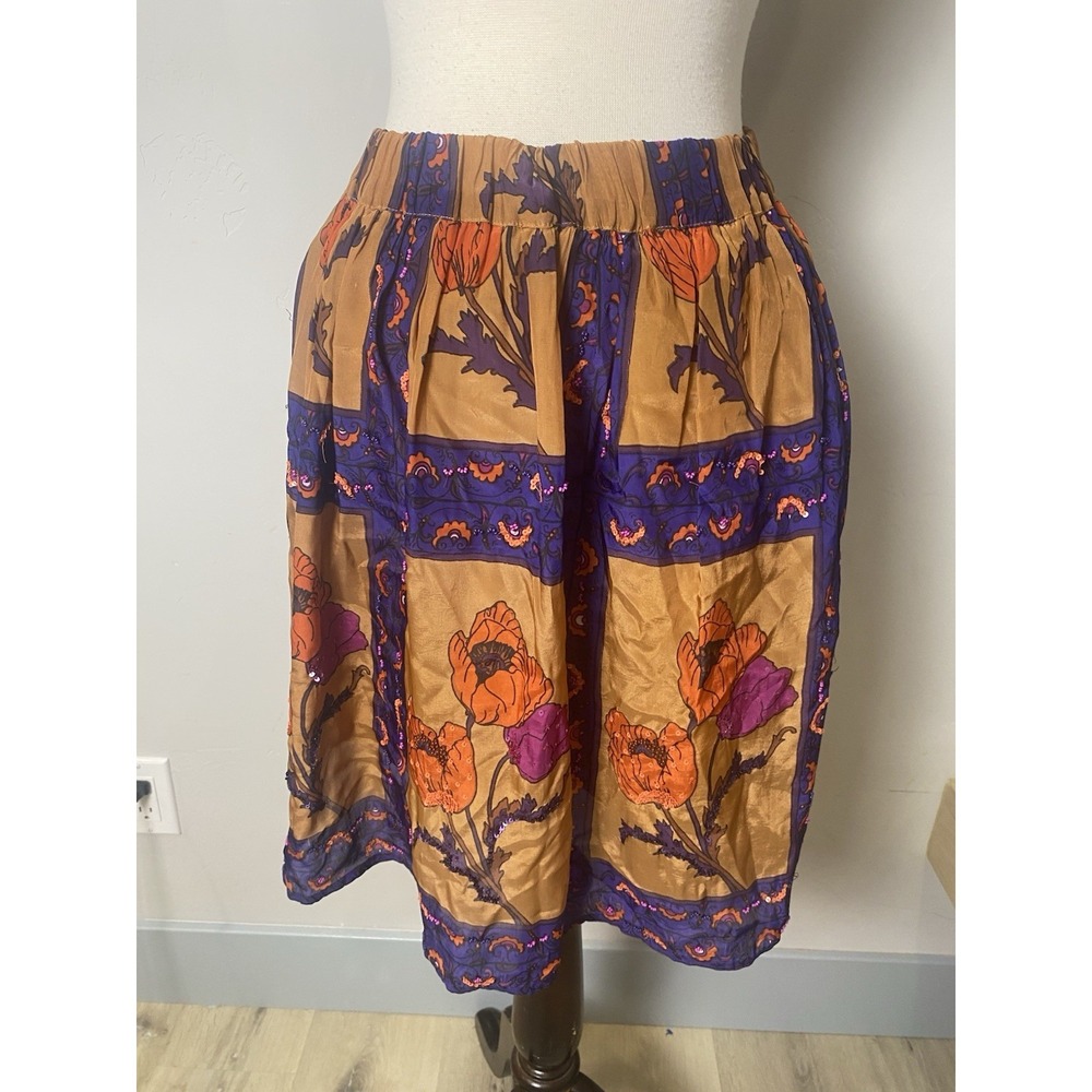Maeve Anthropologie Floral Beaded/Sequined Viscose Skirt Women's Small